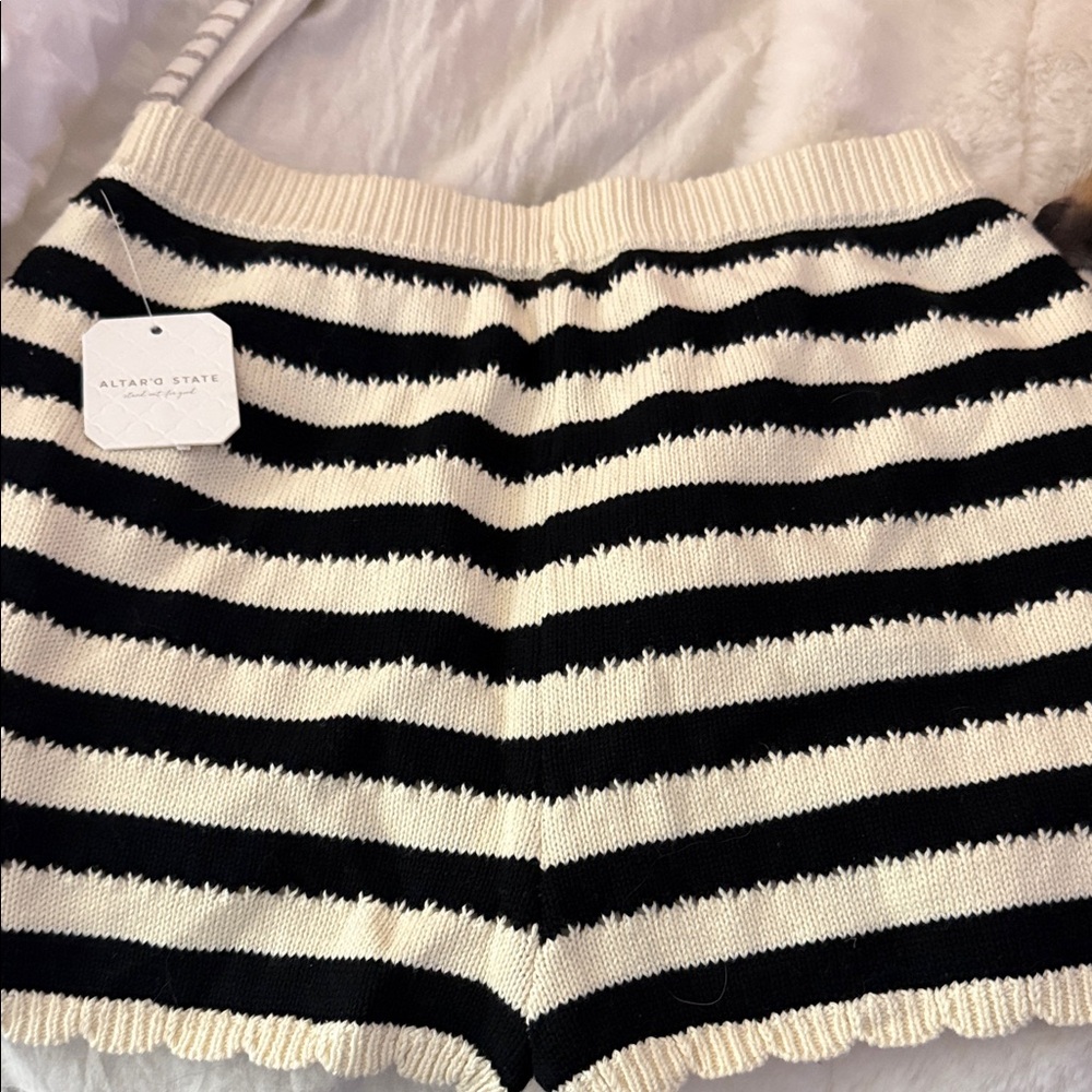 Striped Black and White Knit Shorts - Picture 2 of 5